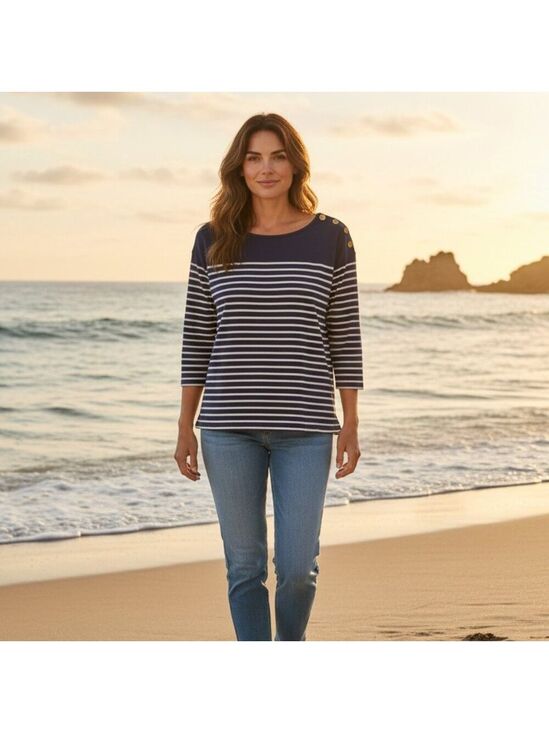 Vineyard Vines Tops - Vineyard Vines Navy & White Striped Nautical Button Shoulder Top – Size M